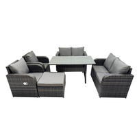 GARTENSET mit Zweisitzer,Hocker,Esstisch Polyrattan 7-Sitzer - Dunkelgrau/Grau, Glas/Kunststoff - Fimous