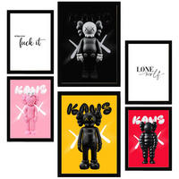 POSTER Set Mit 6 Kultige Kaws Farbenfroh A3 & A4 Schwarzer Rahmen - Schwarz, Papier (29/3cm) - Nacnic