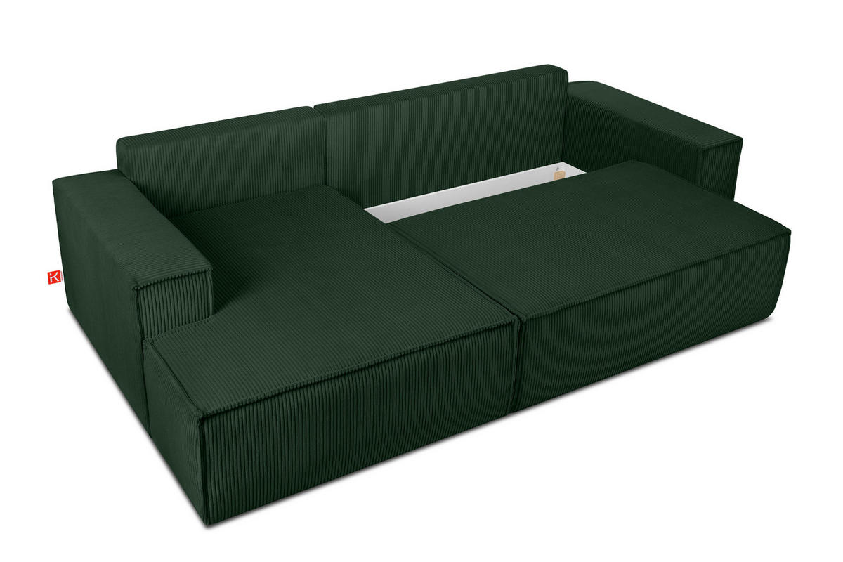 ECKSCHLAFSOFA-LINKS NAPI in Pet Friendly Cord-Stoff, dunkelgrün - Dunkelgrün/Schwarz, Textil (262/148cm) - KONSIMO®