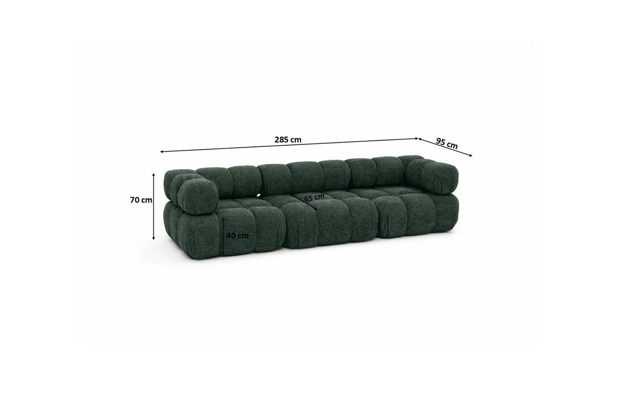 COUCH, 3-Sitzer Modular, Bouclé-Stoff Abriamo, Dunkelgrün, Selia - Dunkelgrün, Holz (285/70/95cm) - Kaiser Möbel