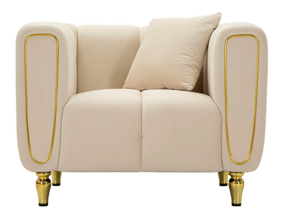 SESSEL Alma Cushion, cremefarben und goldfarben, Polyester, Eukalyptusholz, Kiefernholz, Sperrholz und Metall, 81 x 97 x 71 cm - Goldfarben/Creme, Holz/Holzwerkstoff (81/71/97cm) - Mauro Ferretti