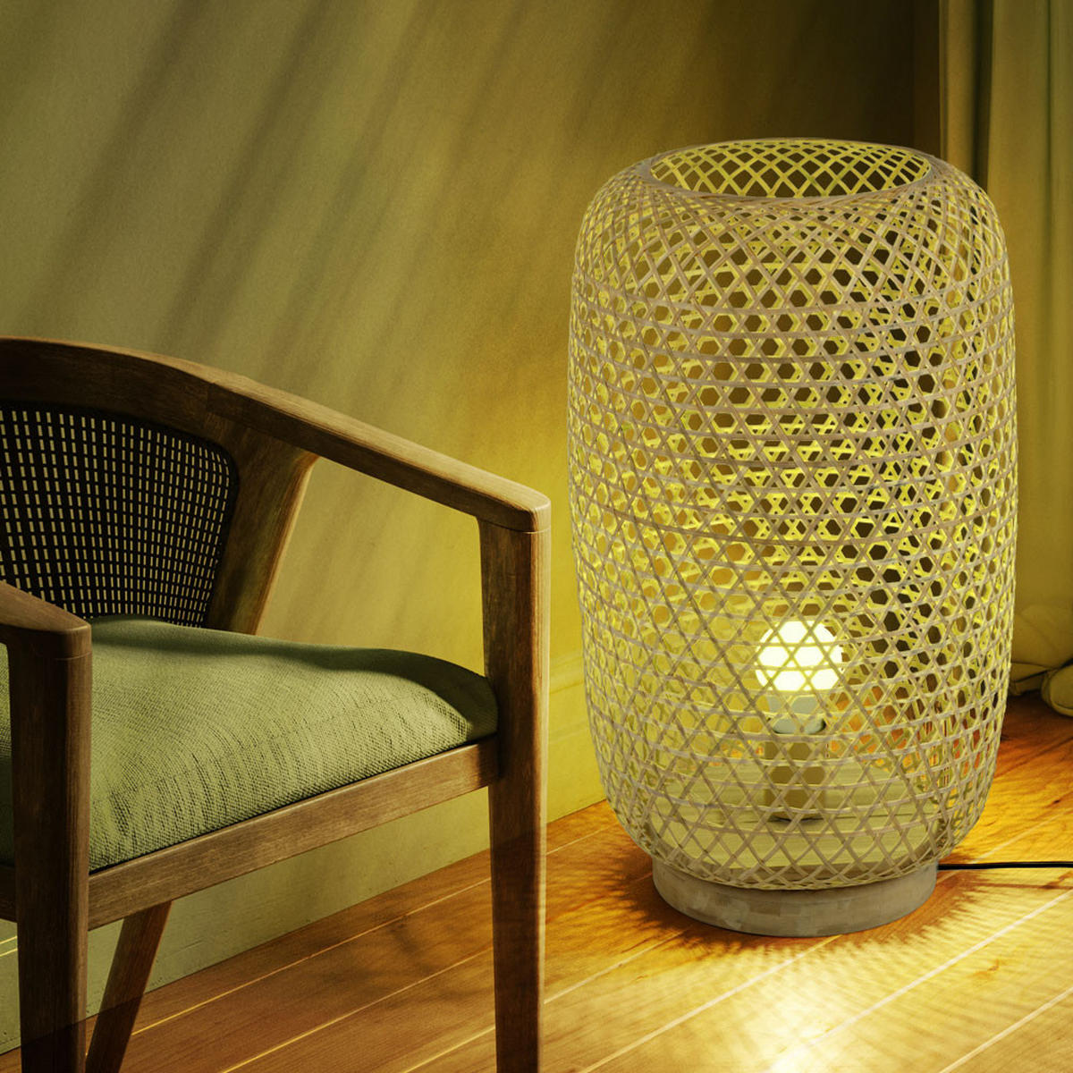 LED STEHLEUCHTE Bambus Geflecht Braun - Braun, Holz (31/31/55cm)