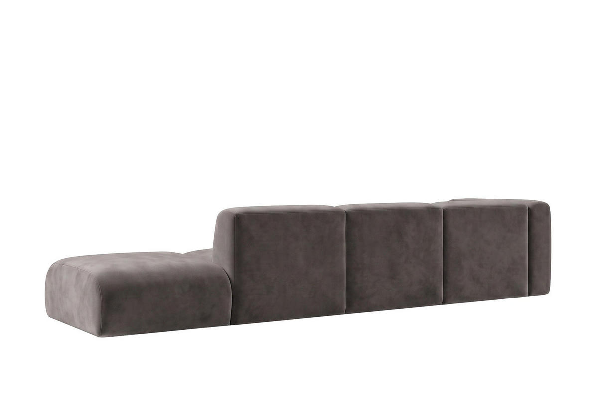 ECKSOFA L-Form Mit Hocker, Velvet-Stoff Bluvel, Aschgrau, Rechts, GRETA - Grau, Holz (386/179cm) - Kaiser Möbel