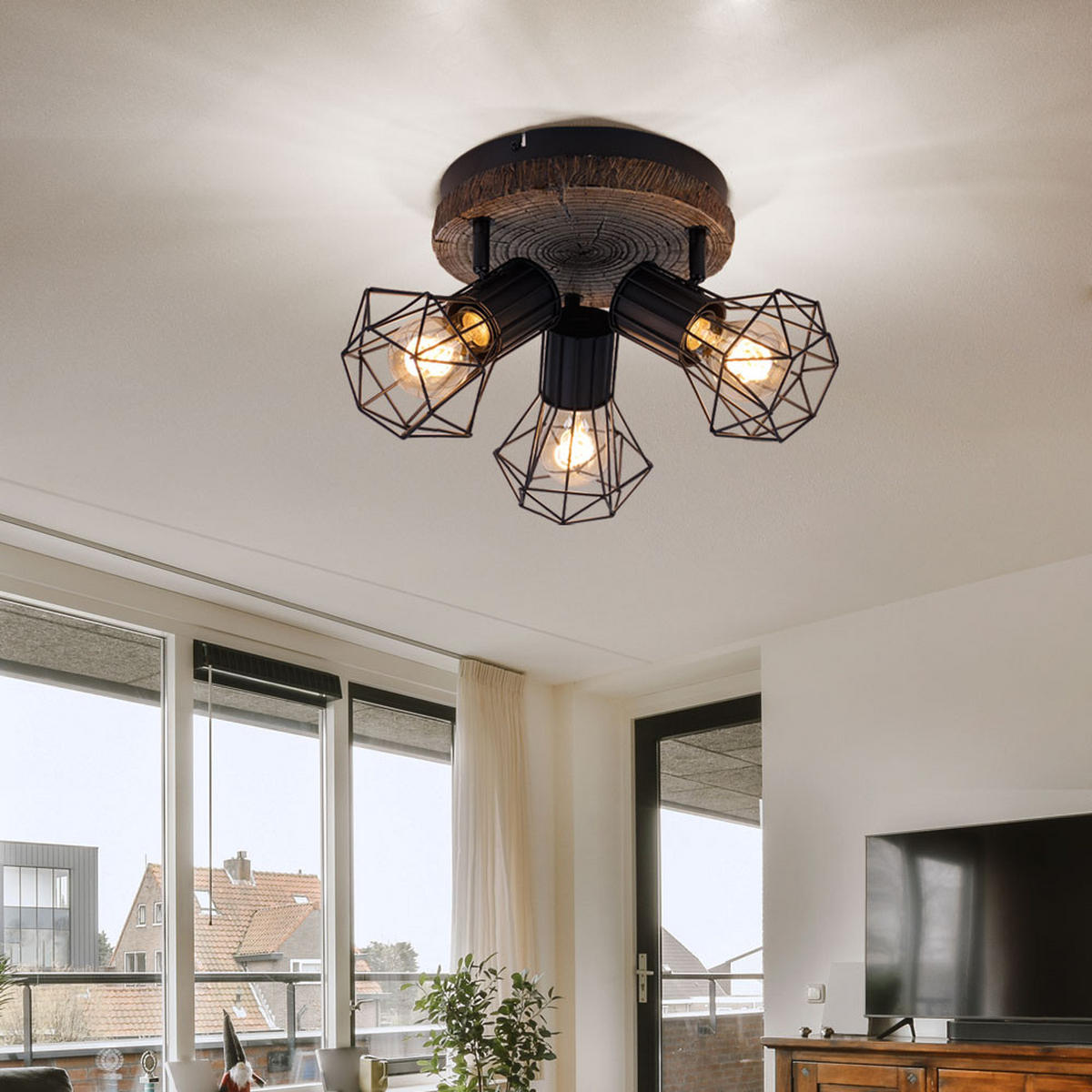 DECKENLEUCHTE PRISKA Holzoptik Schwarz Metall - Schwarz, Metall (30/30/30cm) - Globo Lighting