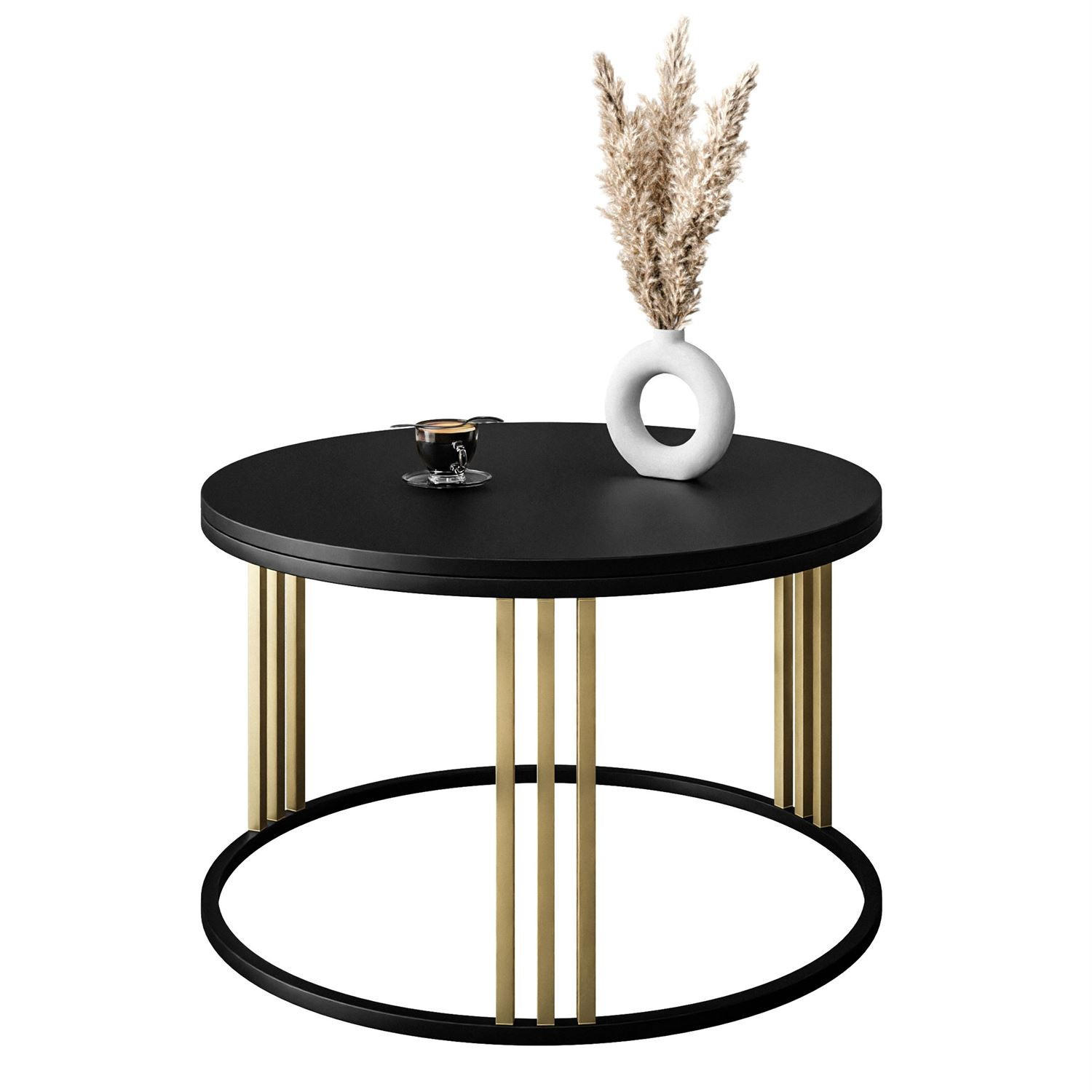 COUCHTISCH 2 in 1 LORI MIX schwarz matt - Goldfarben, Holzwerkstoff (70/70/48cm) - Lookway