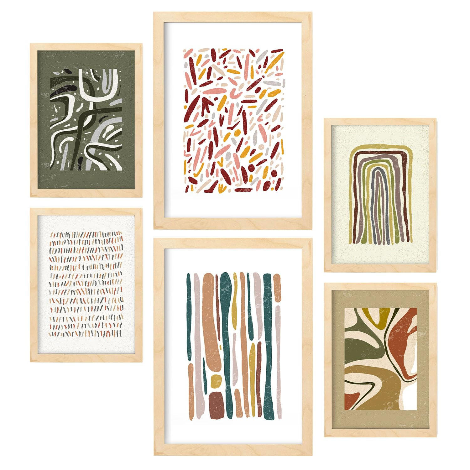 POSTER Set Mit 6 Drucken Von Muster 2 In Der Sammlung Von Ethnischenabzügen Dekorative Für Zuhause Wandkunstdruck A3 & A4 Rahmen Aus Hellem Holz - Beige, Papier (29/3cm) - Nacnic
