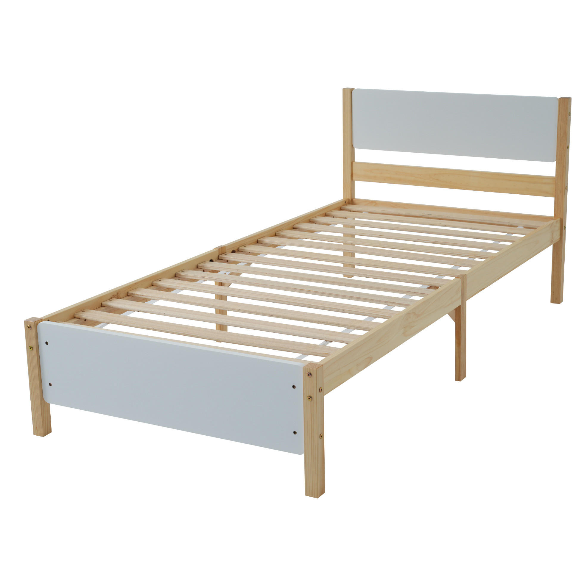 RAHMENBETT 90/200 cm Kiefernholzrahmen mit Kopf- und Fußteil in Weiß und Natur - Naturfarben, Holz (140/200cm) - OKWISH