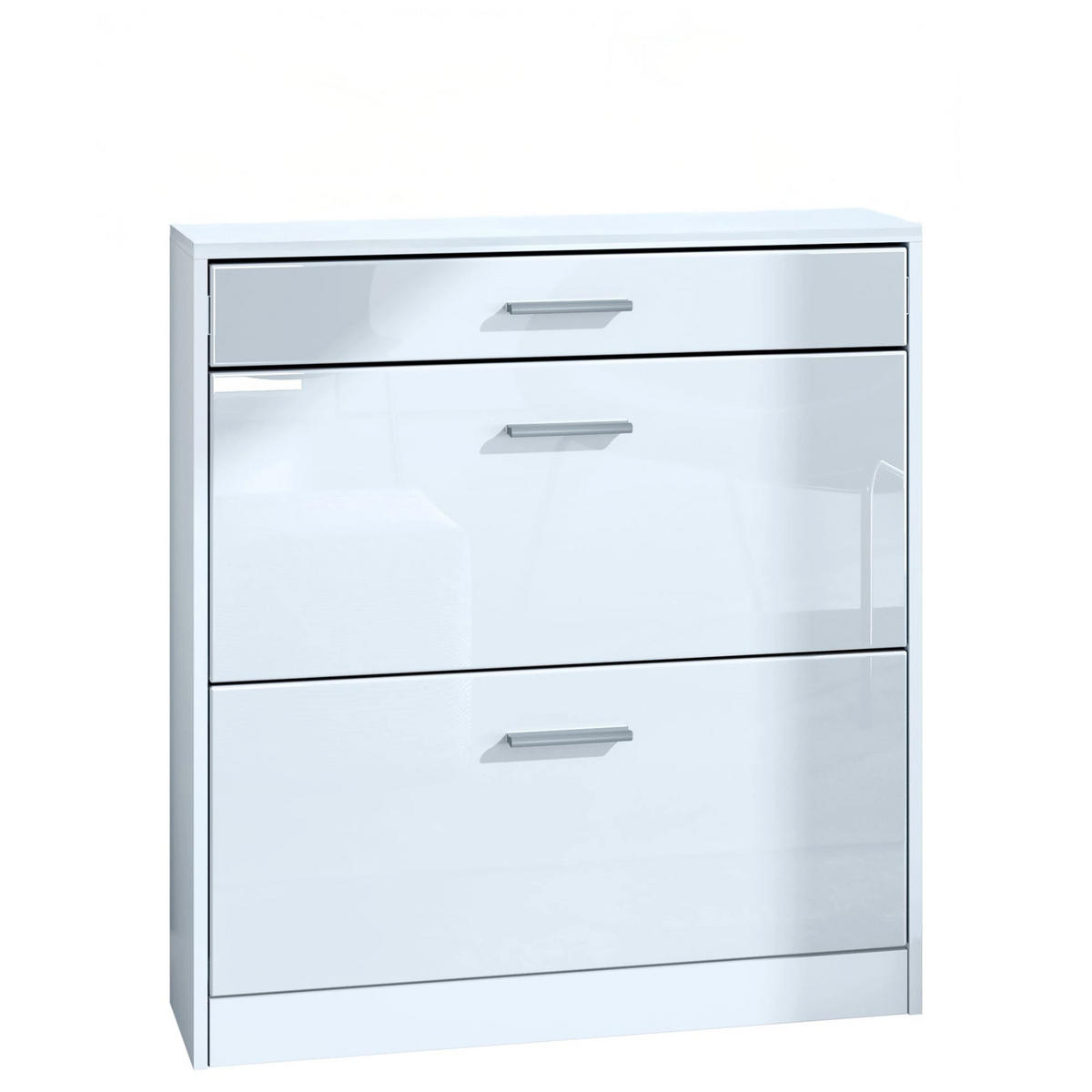 SCHUHSCHRANK Roma Schmal mit 2 Klappen und 1 Schublade, Platzsparender Schuhkipper, Weiß matt/Weiß Hochglanz (89 x 95,5 x 23 cm) - Weiß Hochglanz, Holzwerkstoff (89/95.5/23cm) - InnoFurn