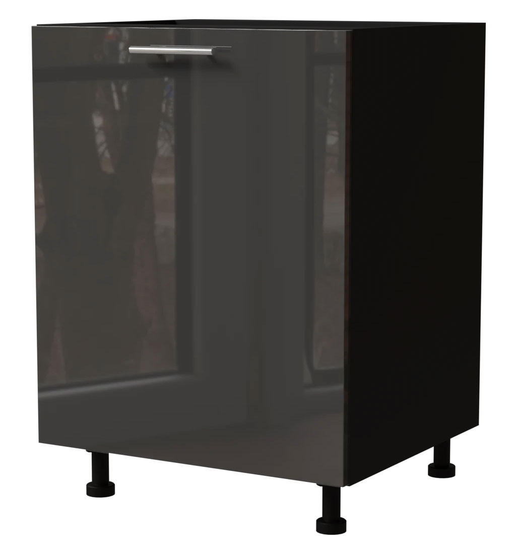 KÜCHENUNTERSCHRANK Essen D1D/60 Graphit Hochglanz / Schwarz Matt 60 / 50 / 82cm - Schwarz/Graphitfarben, Holz/Holzwerkstoff (60/82/50cm) - Feldmann-Wohnen