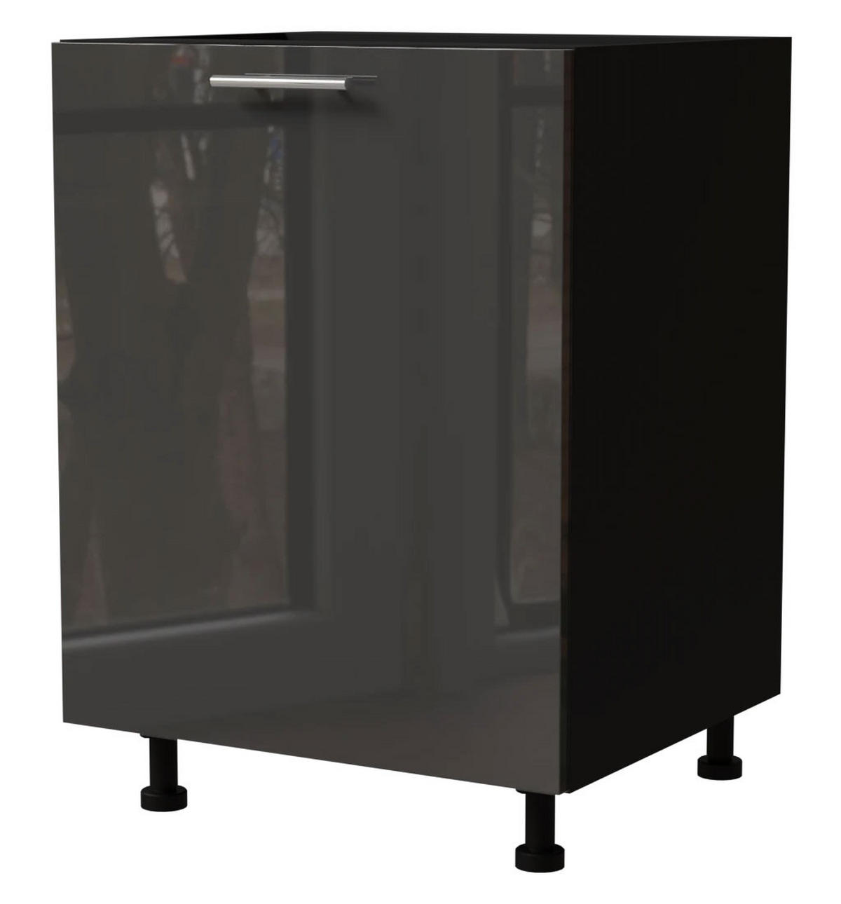 KÜCHENUNTERSCHRANK Essen D1D/60 Graphit Hochglanz / Schwarz Matt 60 / 50 / 82cm - Schwarz/Graphitfarben, Holz/Holzwerkstoff (60/82/50cm) - Feldmann-Wohnen