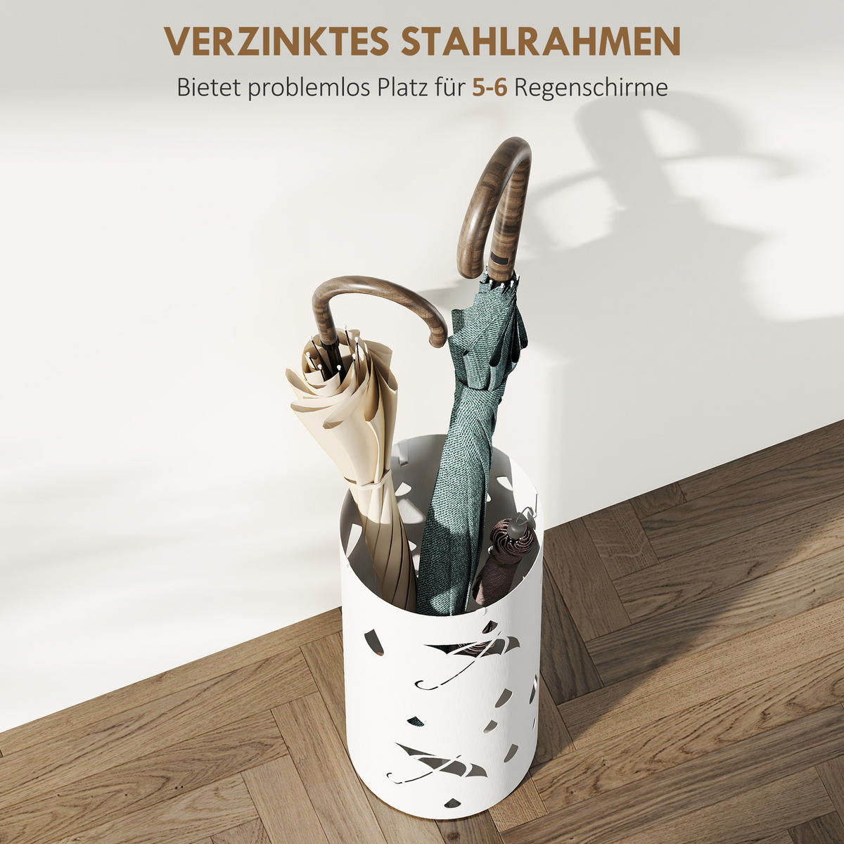 SCHIRMHALTER Stahl Weiß - Weiß, Metall (17/41/17cm) - HOMCOM