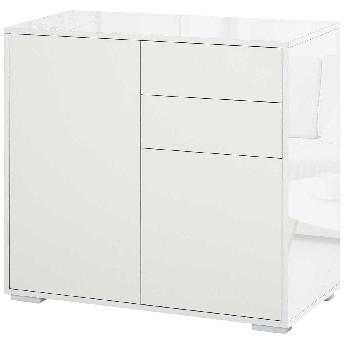 SIDEBOARD DE-11006 2 Schubladen & 2 Türen mit verstellbaren Böden Weiß - Weiß, Holzwerkstoff (79/74/36cm) - ComfortXL