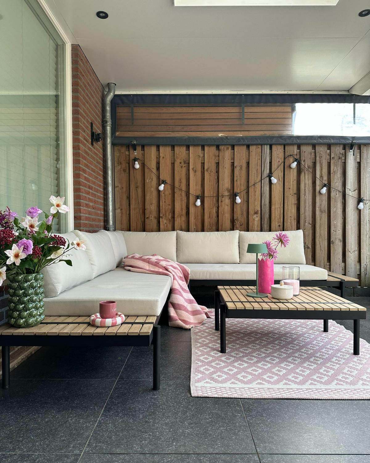 LOUNGE-SET 5-Sitzer Weiß Bellariva - Hellbraun/Schwarz, Holz - Beliani