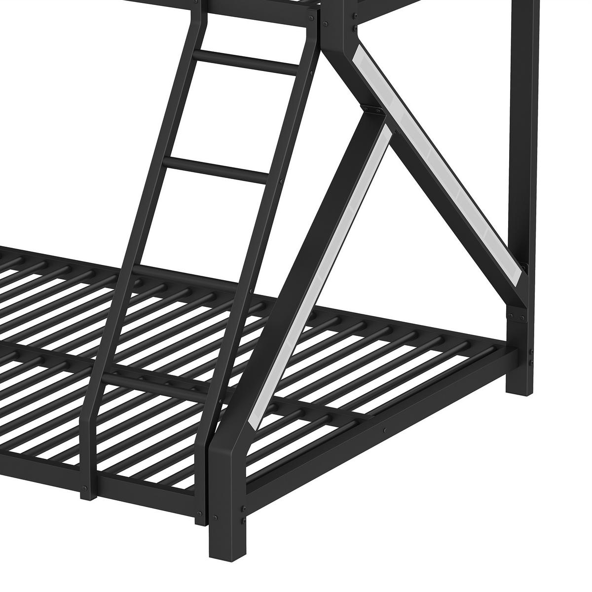 ETAGENBETT 90/200+140/200 mit LED und Sicherheitsgeländer in Schwarz - Schwarz, Metall (90/200cm) - EVRYAE