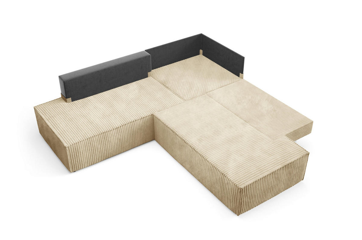 ECKSOFA TESSO II L-S Beige Kordstoff mit Schlaffunktion - Beige, Holz (254/254cm) - MASSENO