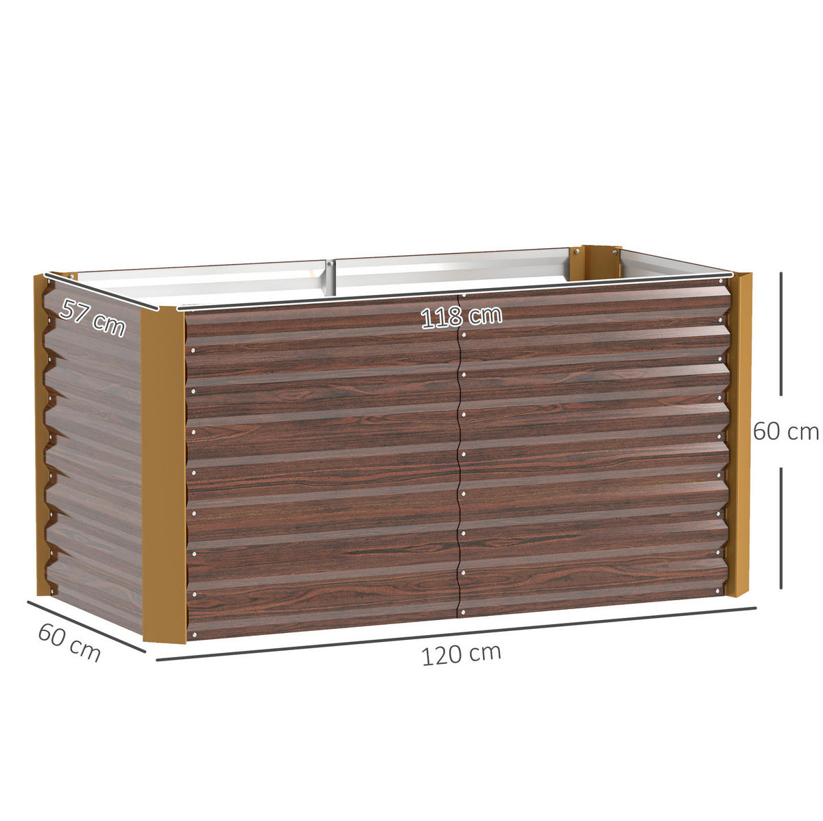 BLUMENKASTEN aus Stahl 120x60x60 cm in Braun mit offenem Boden - Braun, Metall (60/60/120cm) - Modfu