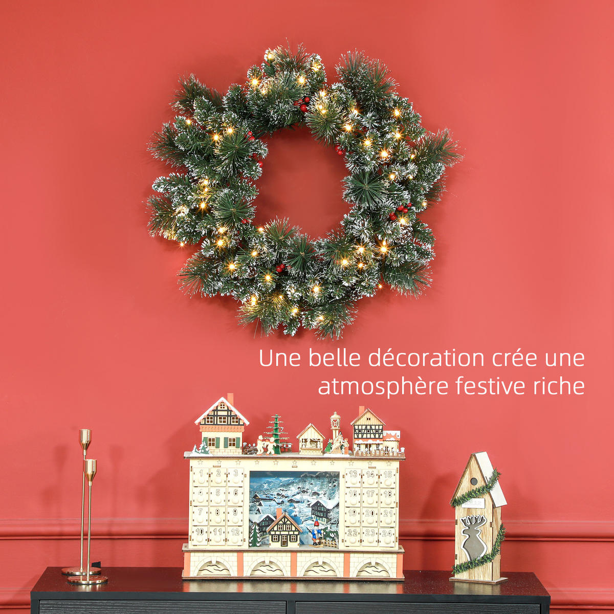 KÜNSTLICHER Weihnachtskranz für die Tür Grün 60.0/60.0/10.0 cm - Grün, Kunststoff (60cm)