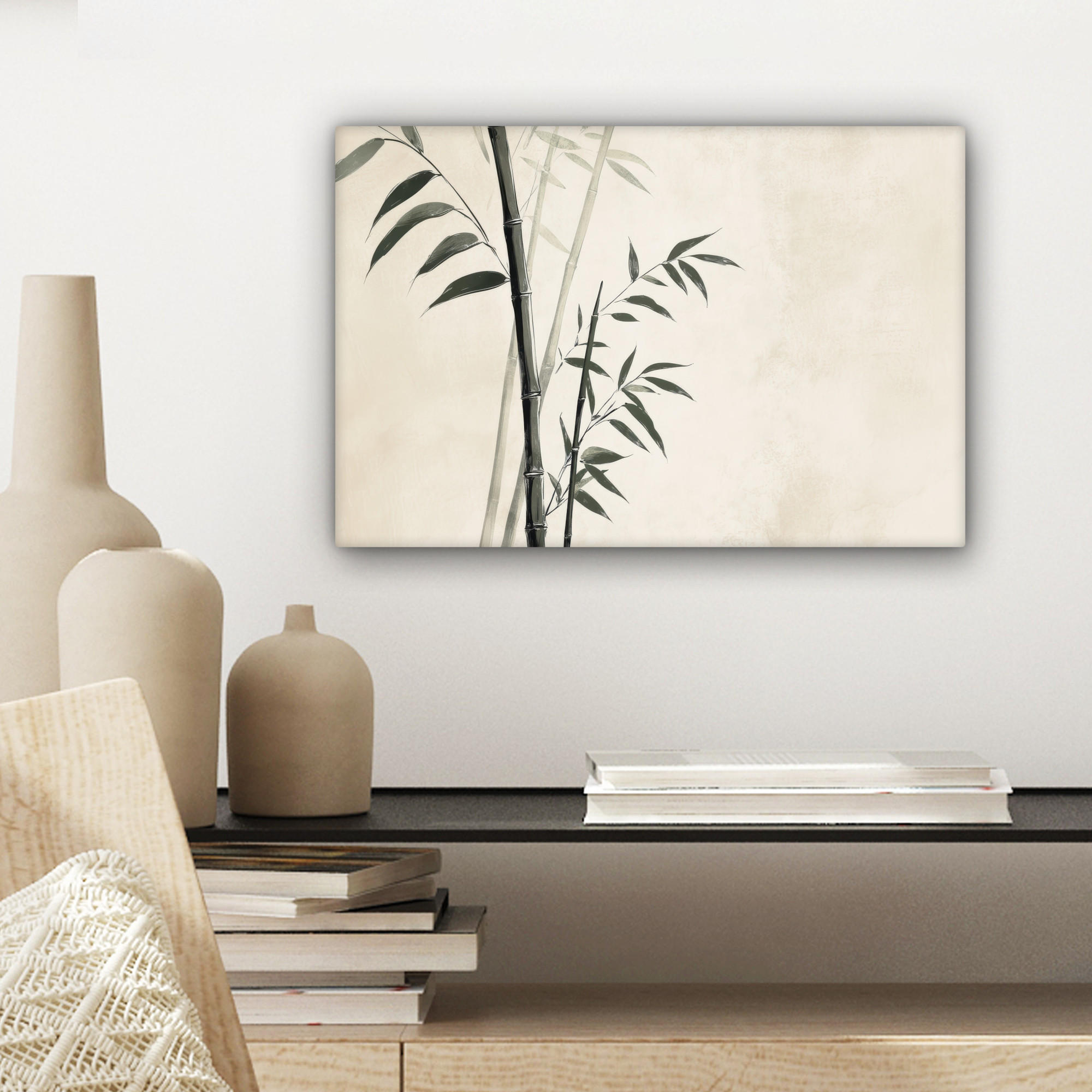 LEINWANDBILD Japandi - Bambus - Beige 30x20 cm - Eukalyptusholzfarben, Textil (30/20cm) - MuchoWow