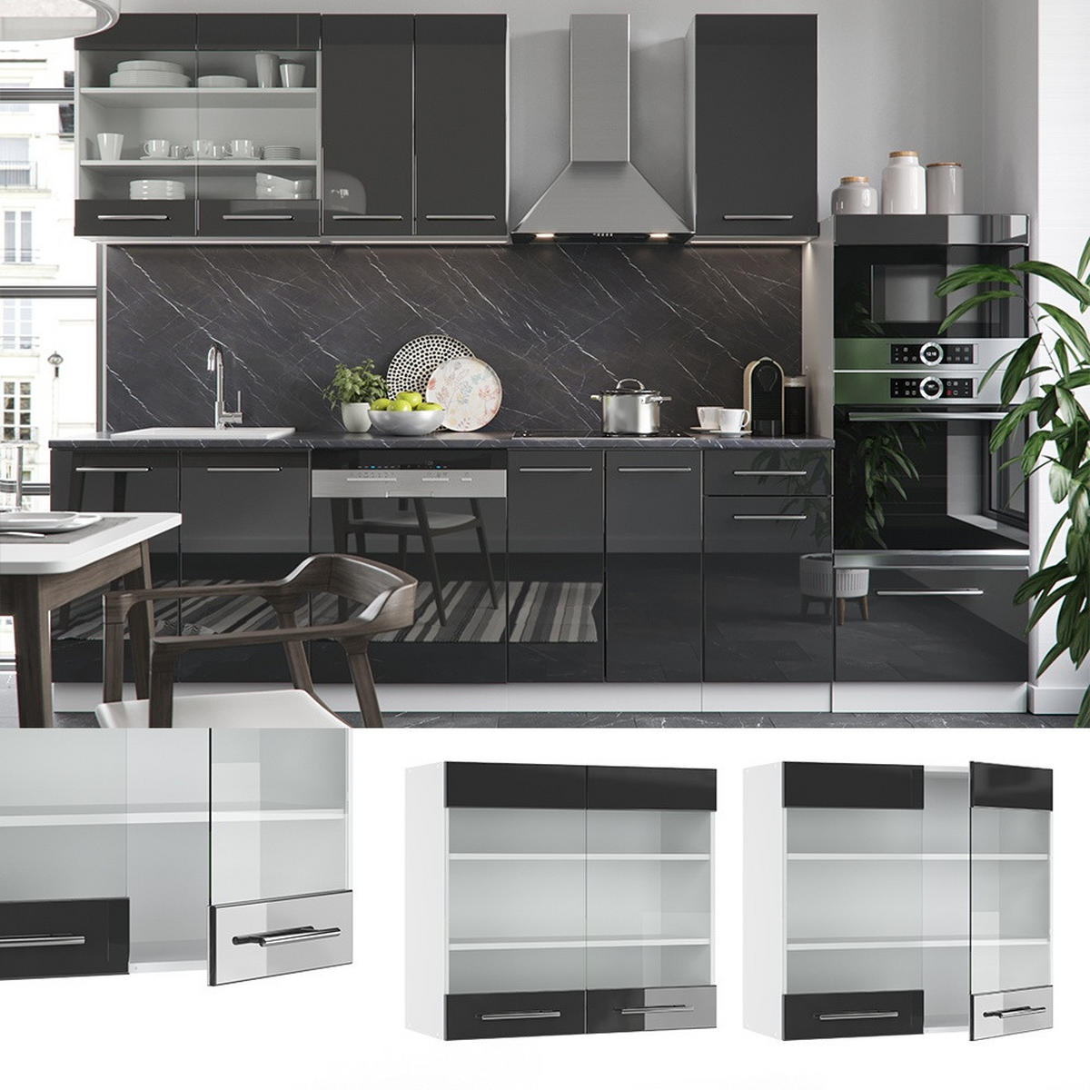 KÖKSGLASSKÅP Fame-Line Antracit högblank 80 cm - Vit/Svart högglans, Träbaserade material (80/72/34.1cm) - Vicco