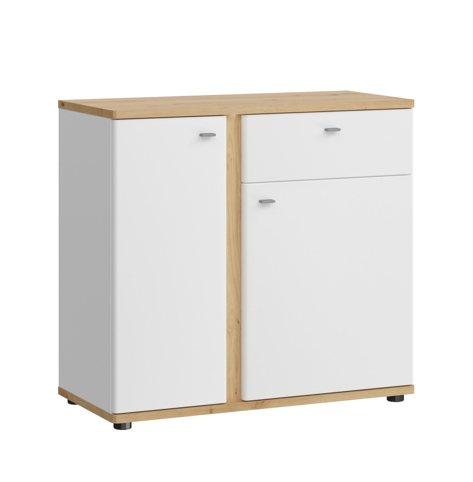 KOMMODE Avila Eiche Artisan / weiß 94 / 42 /87cm - Weiß Hochglanz/Eichefarben, Holzwerkstoff (94/87/42cm) - Feldmann-Wohnen