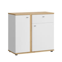 KOMMODE Avila Eiche Artisan / weiß 94 / 42 /87cm - Weiß Hochglanz/Eichefarben, Holzwerkstoff (94/87/42cm) - Feldmann-Wohnen