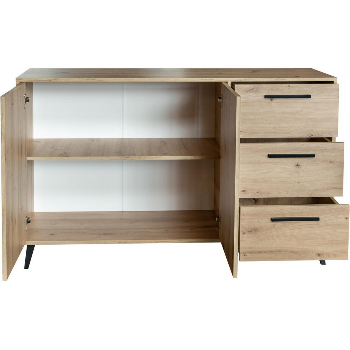 KOMMODE Kavo mit 2 Türen und 3 Schubladen, eiche Sonoma - Schwarz/Sonoma Eiche, Holzwerkstoff (138/85/41cm) - Beautysofa