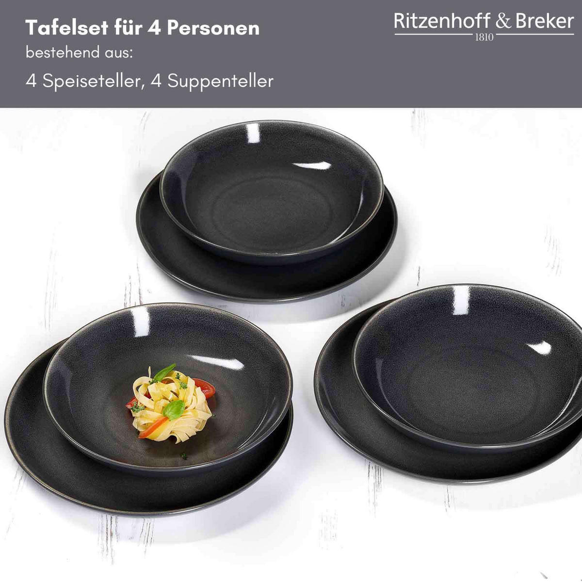 TAFELSERVICE TOLEDO grau 8er Set - Grau, Keramik (1/1/1cm) - Ritzenhoff Breker