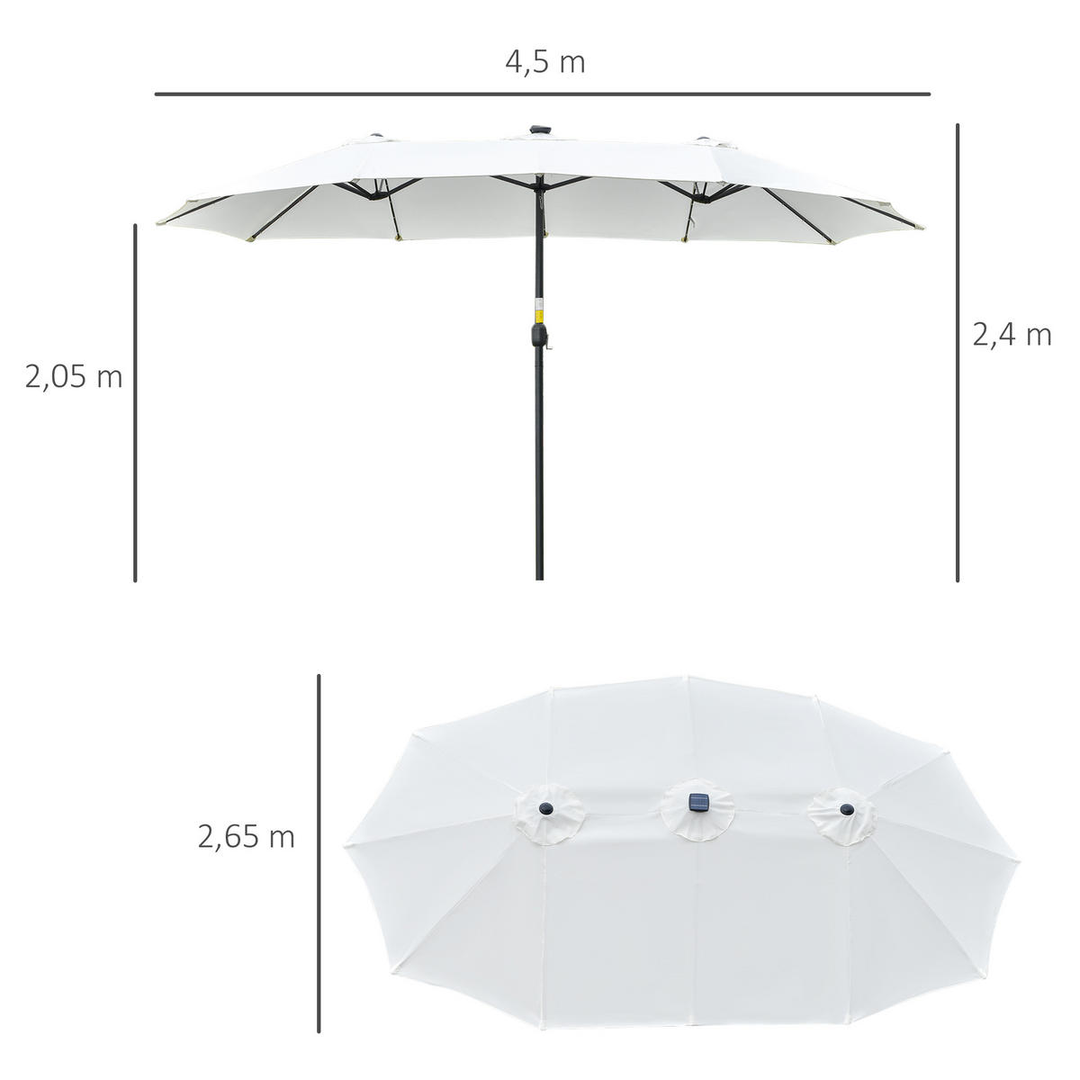 DOPPELSONNENSCHIRM Oval Schwarz+Cremeweiß - Schwarz, Kunststoff (265/450cm) - Outsunny