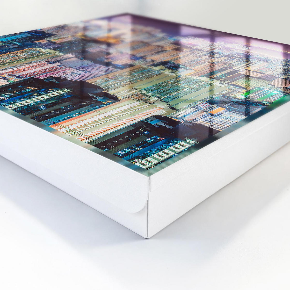 SCHLÜSSELBOX Weiß 30x30 cm – Türöffnung nach rechts - Stadt bei Nacht - Blau, Metall (30/30/5cm) - TULUP