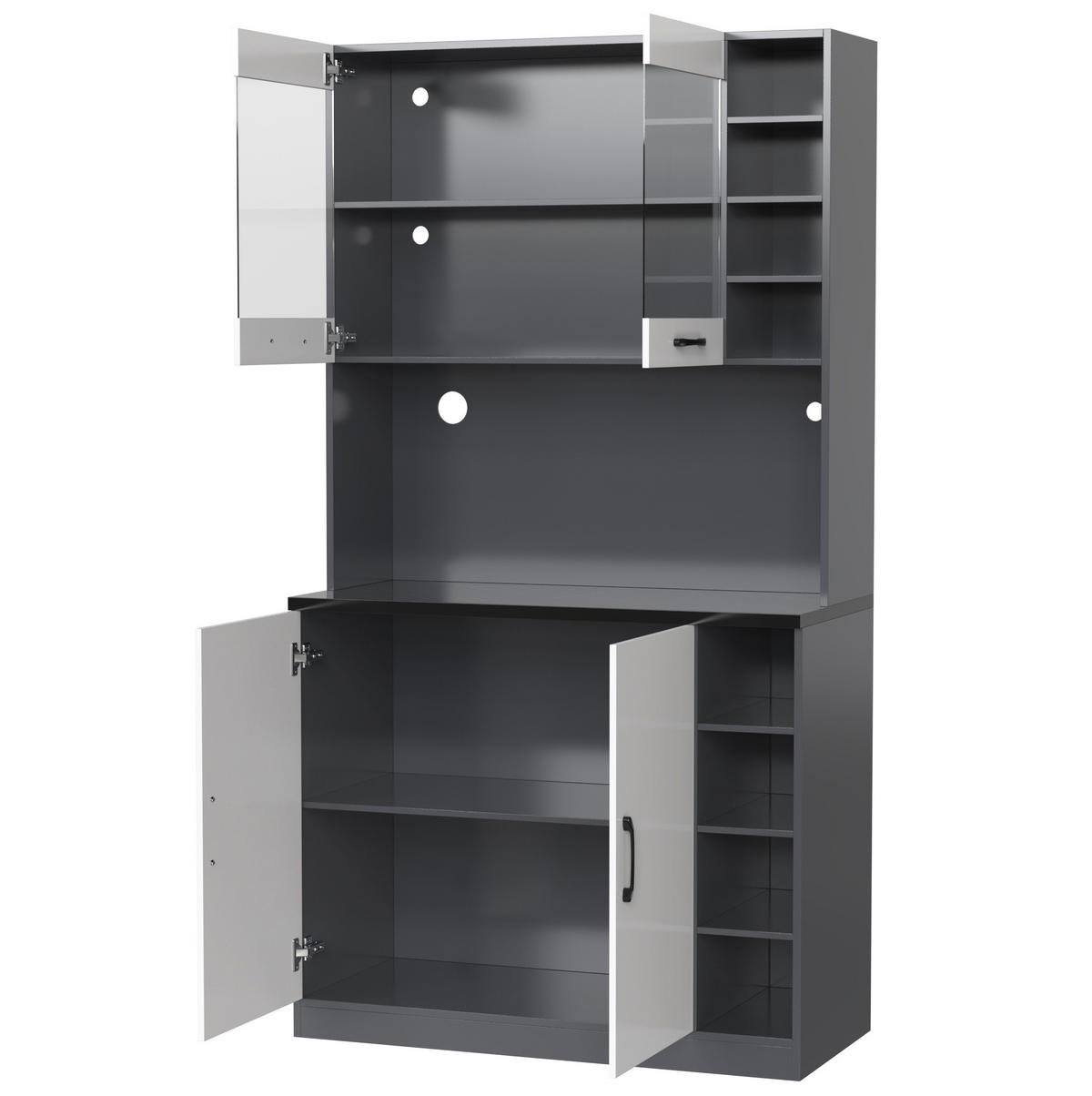 KÜCHENSCHRANK aus MDF 100x47x187 cm Grau/Weiß mit LED-Beleuchtung und Mikrowellenfach - Weiß, Holzwerkstoff (100/187/47cm) - IVMEU