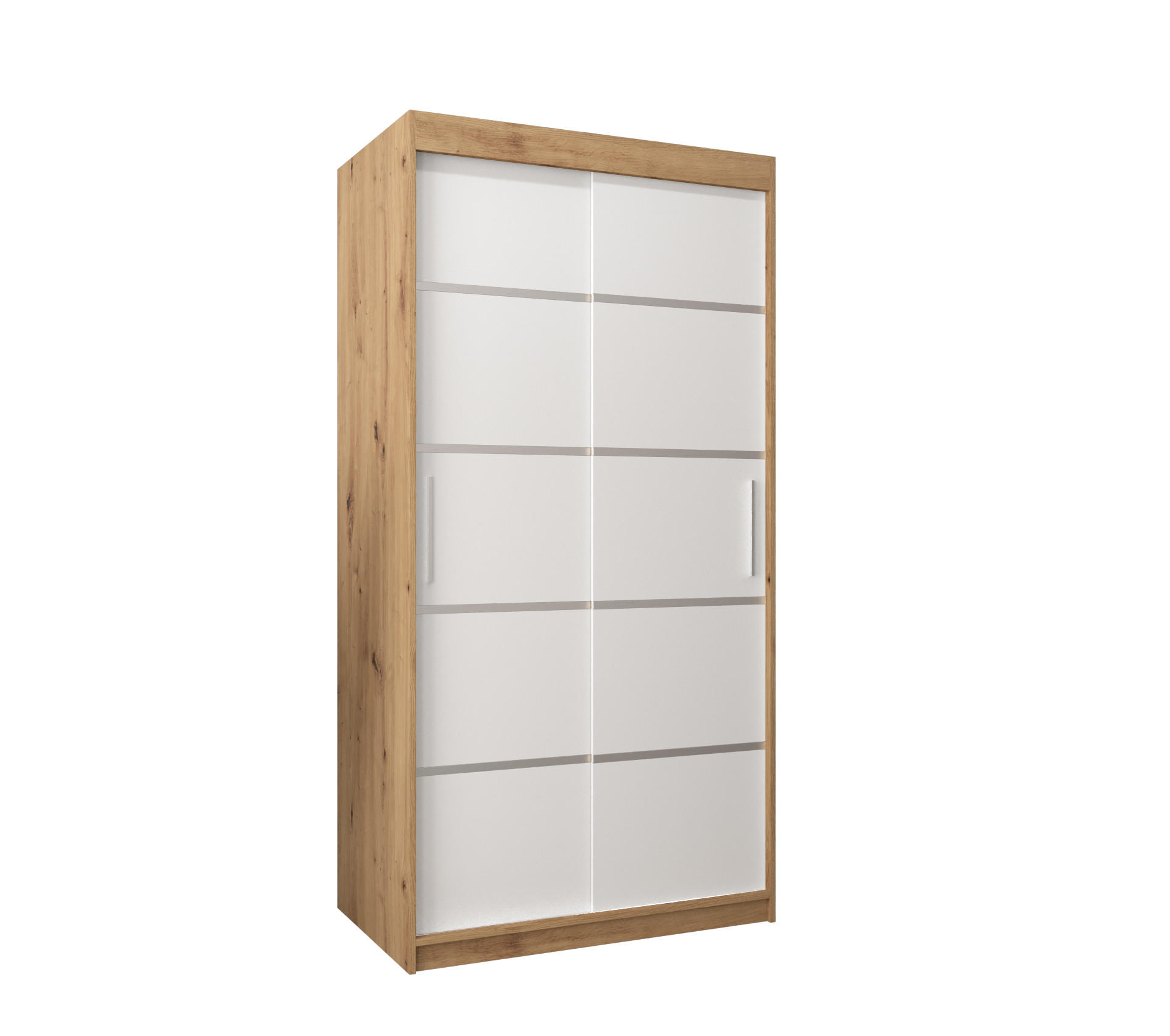 MÖBEL KRYSPOL SCHWEBETÜRENSCHRANK Eiche Artisan, Weiß, Silber 100cm × 62cm × 200cm