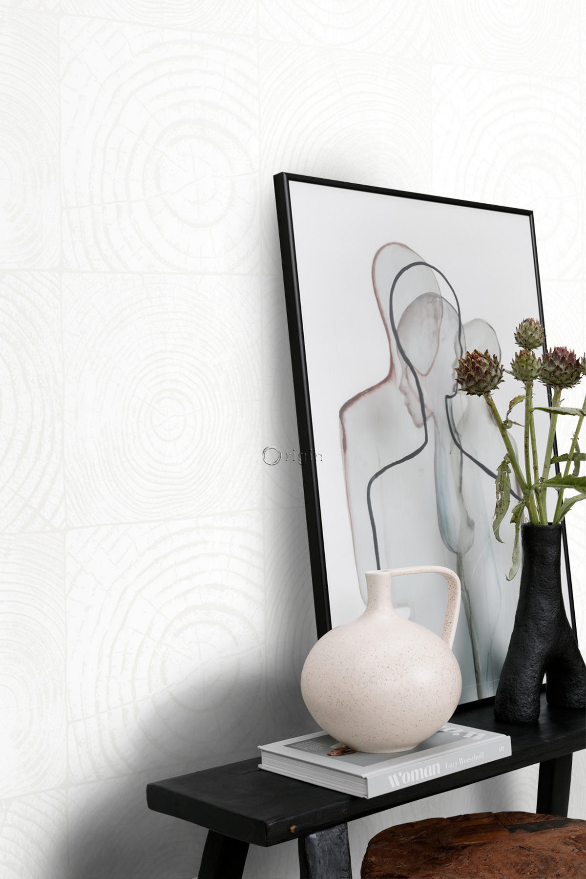 TAPETE Querschnitte von Baumstämmen 53 cm x 10.05 m - Weiß, Papier (53/1000cm) - Origin Wallcoverings
