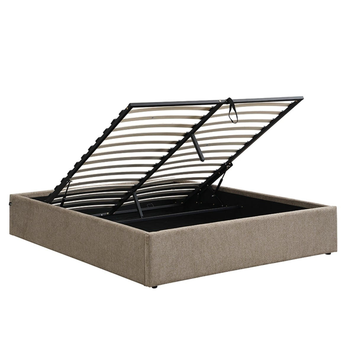 BETT mit Bettkasten 140 x 190 cm aus meliertem Stoff 150/36,50/204 cm - Braun, Holz (190/140cm) - Calicosy