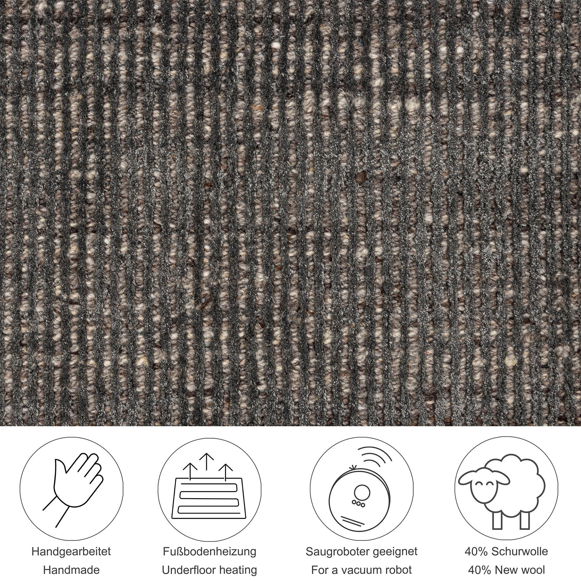 Thumbnail - Theko Handwebteppich, Anthrazit, Textil, Uni, Rund, 120x120 cm, für Fußbodenheizung geeignet, Teppiche & Böden, Teppiche...