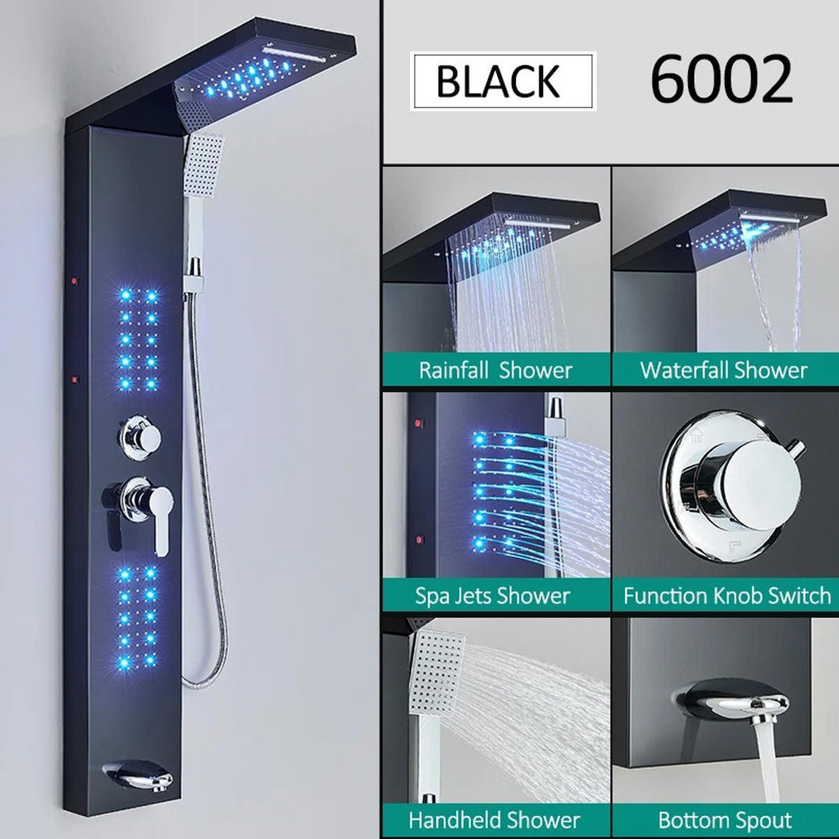LED Duschpaneel Turmsystem Schwarz - Schwarz Hochglanz, Metall (46/122/20cm) - Kaket