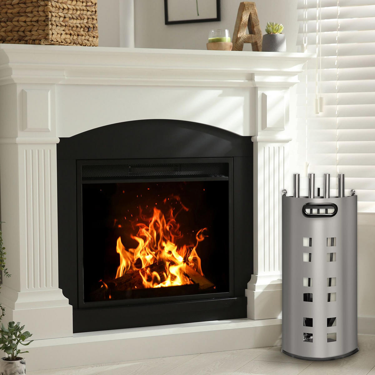 KAMINBESTECK ,23 x 14,5 x 58 cm,grau - Grau, Metall (14.5/58/23cm) - tectake