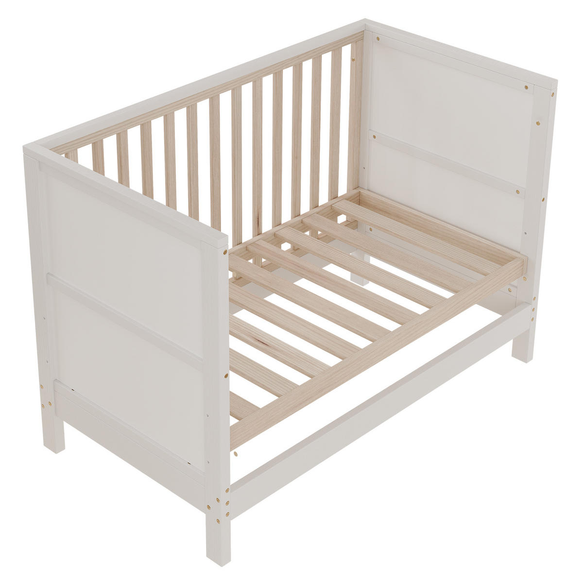 BABYBETT 60/120 cm in Natur/Weiß Massivholz mit bemalbaren Tafeln, 3-fach höhenverstellbar - Weiß/Naturfarben, Holz/Holzwerkstoff (60/120cm) - WISHDOR
