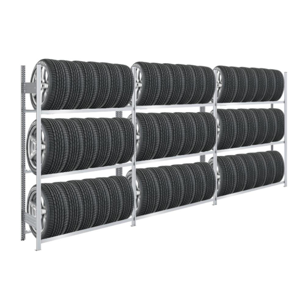 REIFENREGAL TIRE PRO 3er-Set für insgesamt 45 Reifen 3 Ebenen 150kg Fachlast pro Ebene Verzinkt - Silberfarben, Metall (390/200/43cm) - PROREGAL