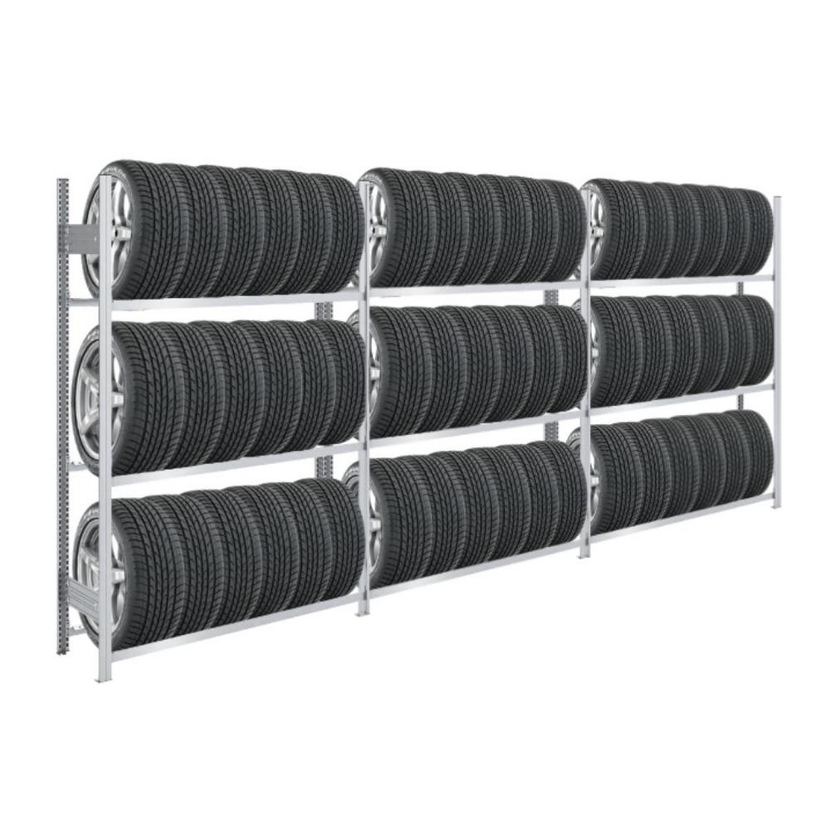 REIFENREGAL TIRE PRO 3er-Set für insgesamt 45 Reifen 3 Ebenen 150kg Fachlast pro Ebene Verzinkt - Silberfarben, Metall (390/200/43cm) - PROREGAL