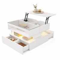 COUCHTISCH in Weiß Wohnzimmertisch höhenverstellbar mit 16-farbiger LED-Beleuchtung, B70/T67/H57cm - Weiß, Glas/Holzwerkstoff (67/70/57cm) - STILVORA