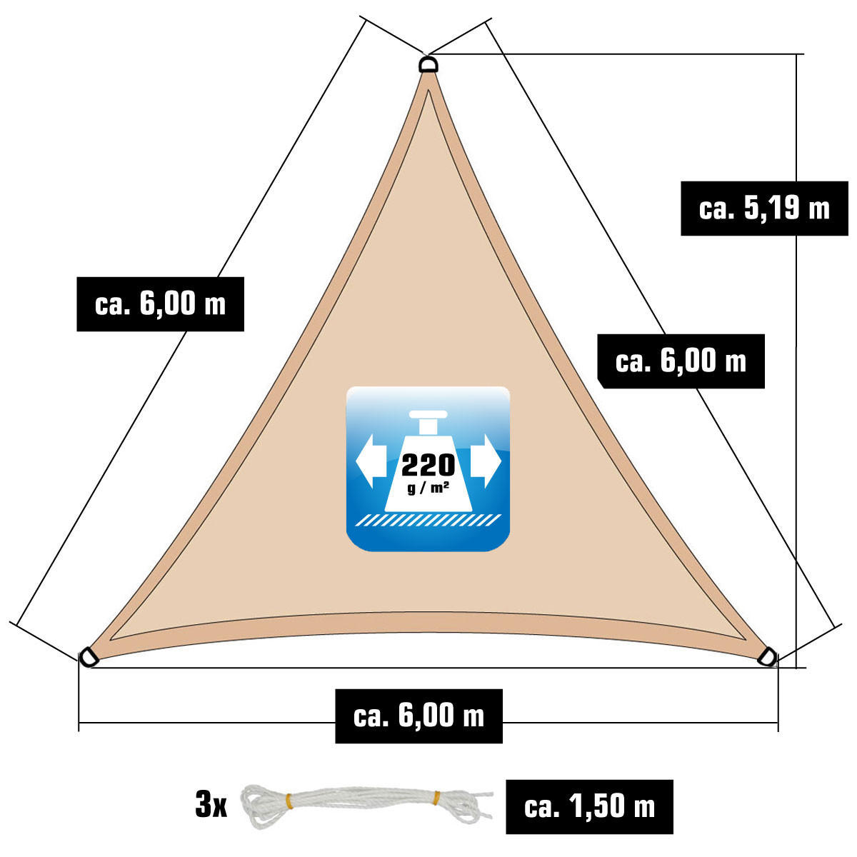 SONNENSEGEL Luftdurchlässig 600 cm Beige - Beige, Kunststoff (600/600cm) - Amanka