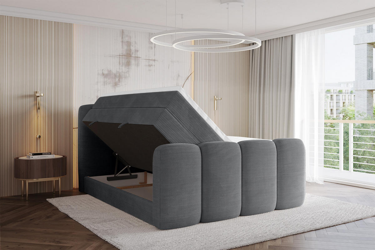 BOXBETT mit Matratze H3|H4 - NINA-Z KING - 160x200 cm - Dunkelgrau - Taupe, Holzwerkstoff (160/200cm) - ALTDECOR
