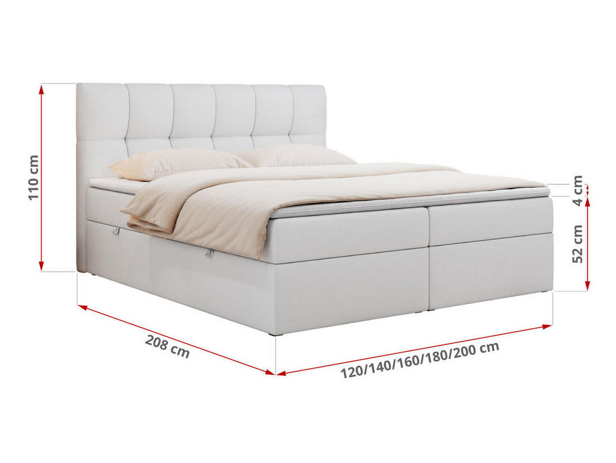 BOXBETT RICO 120/200 Weiß Kunstleder - H3 - Weiß, Holz/Textil (120/200cm) - MKS
