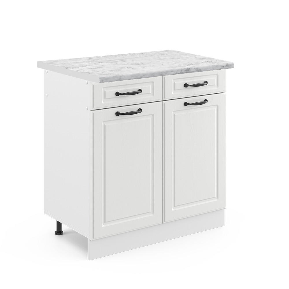 KÜCHENUNTERSCHRANK R-Line Weiß Landhaus 80 cm, AP Marmor - Weiß, Holzwerkstoff (80/81.6/60cm) - Vicco