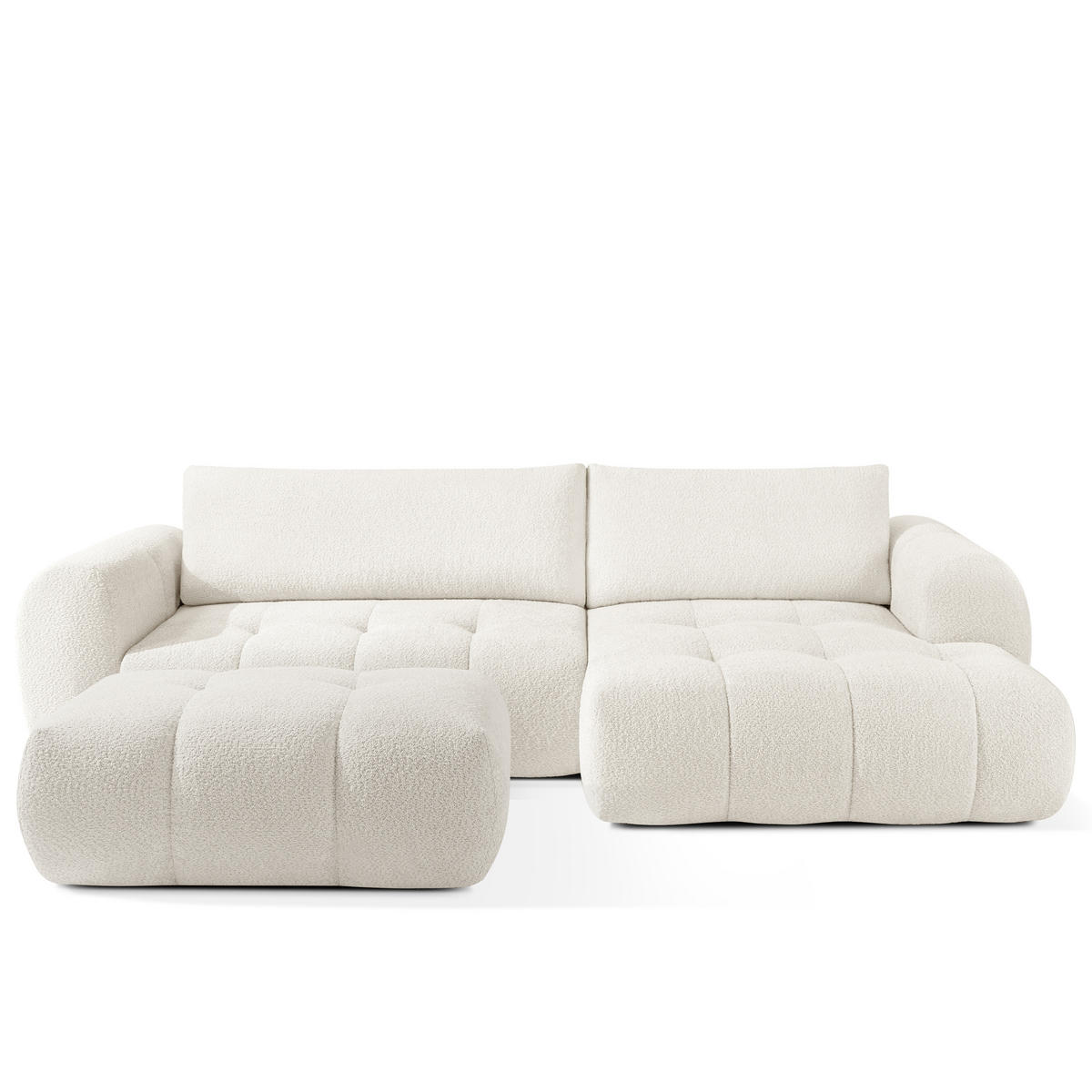 ECKSOFA MIT HOCKER LIRA, Weiß, Bouclé - Weiß, Holz/Holzwerkstoff (96/50cm) - KONSIMO®