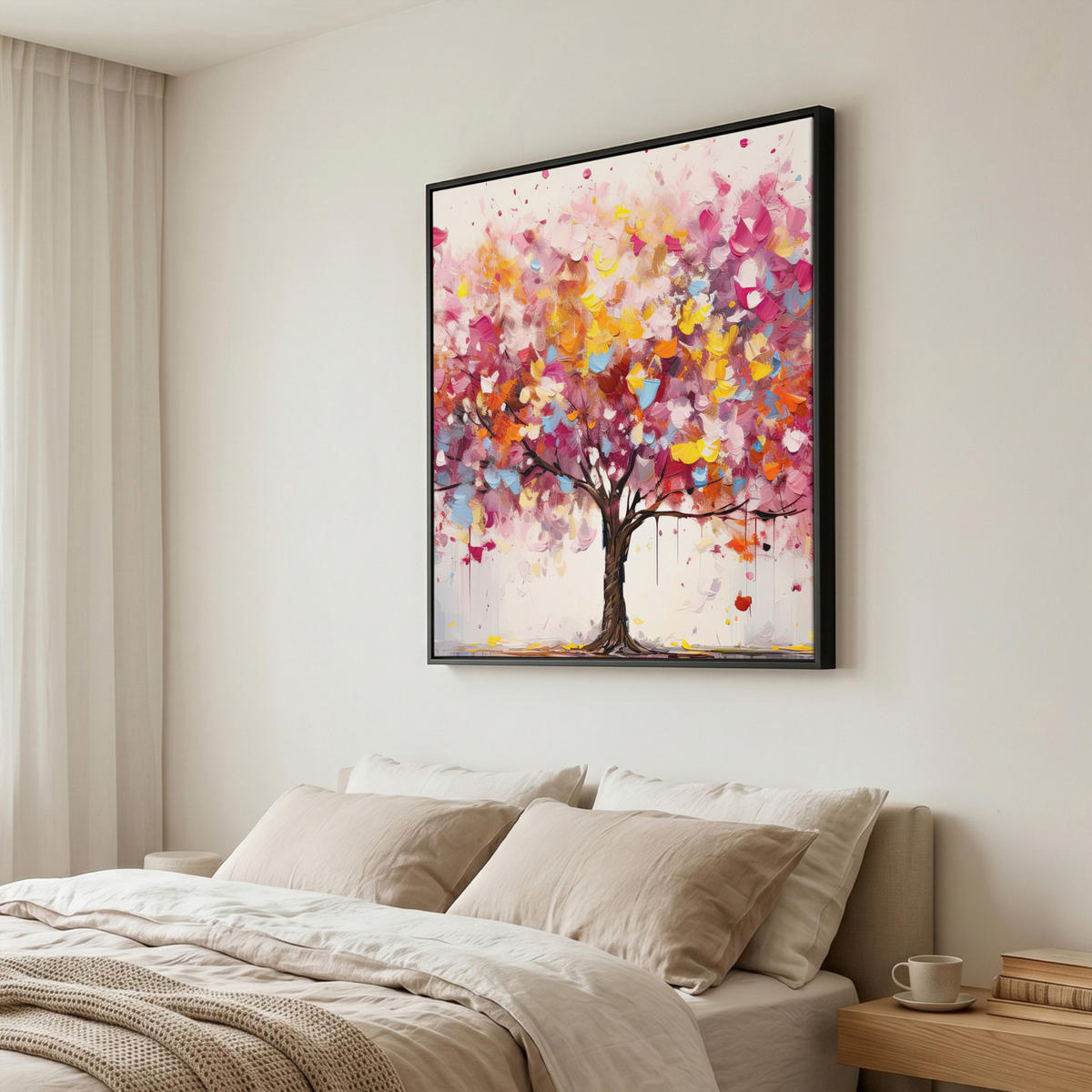 LEINWAND Bilder mit Rahmen - Aquarell - Baum - Kunst - Abstrakt - 90x90 - Multicolor, Textil (90/90cm) - MuchoWow
