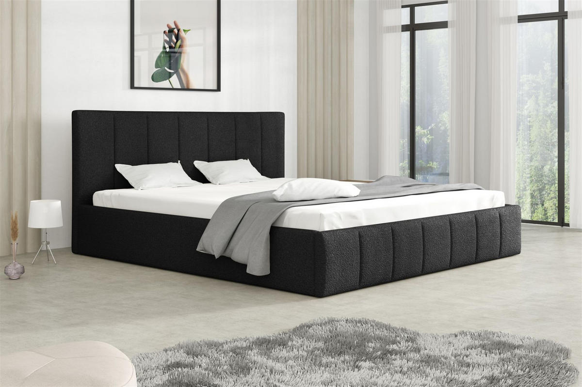 POLSTERBETT Detroit Ohne Matratze - Schwarz, Holzwerkstoff/Textil (120/200cm) - Fun Möbel