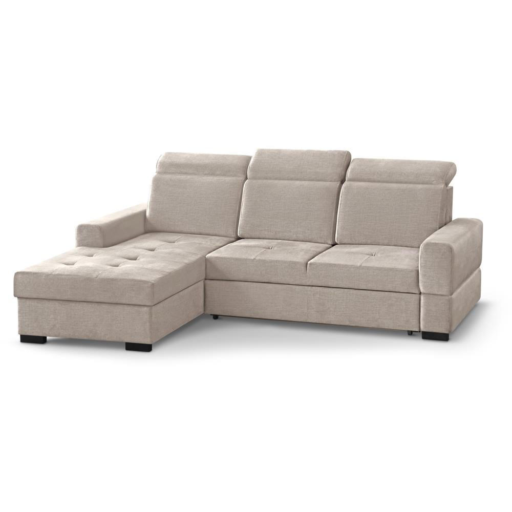 ECKSCHLAFSOFA Alex Mini beige links - Beige/Schwarz, Textil (245/185cm) - Beautysofa