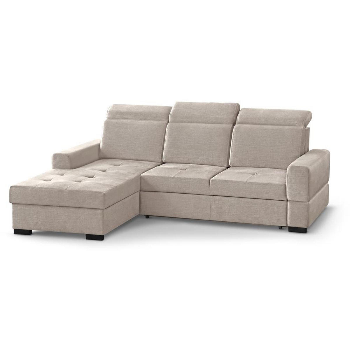 ECKSCHLAFSOFA Alex Mini beige links - Beige/Schwarz, Textil (245/185cm) - Beautysofa