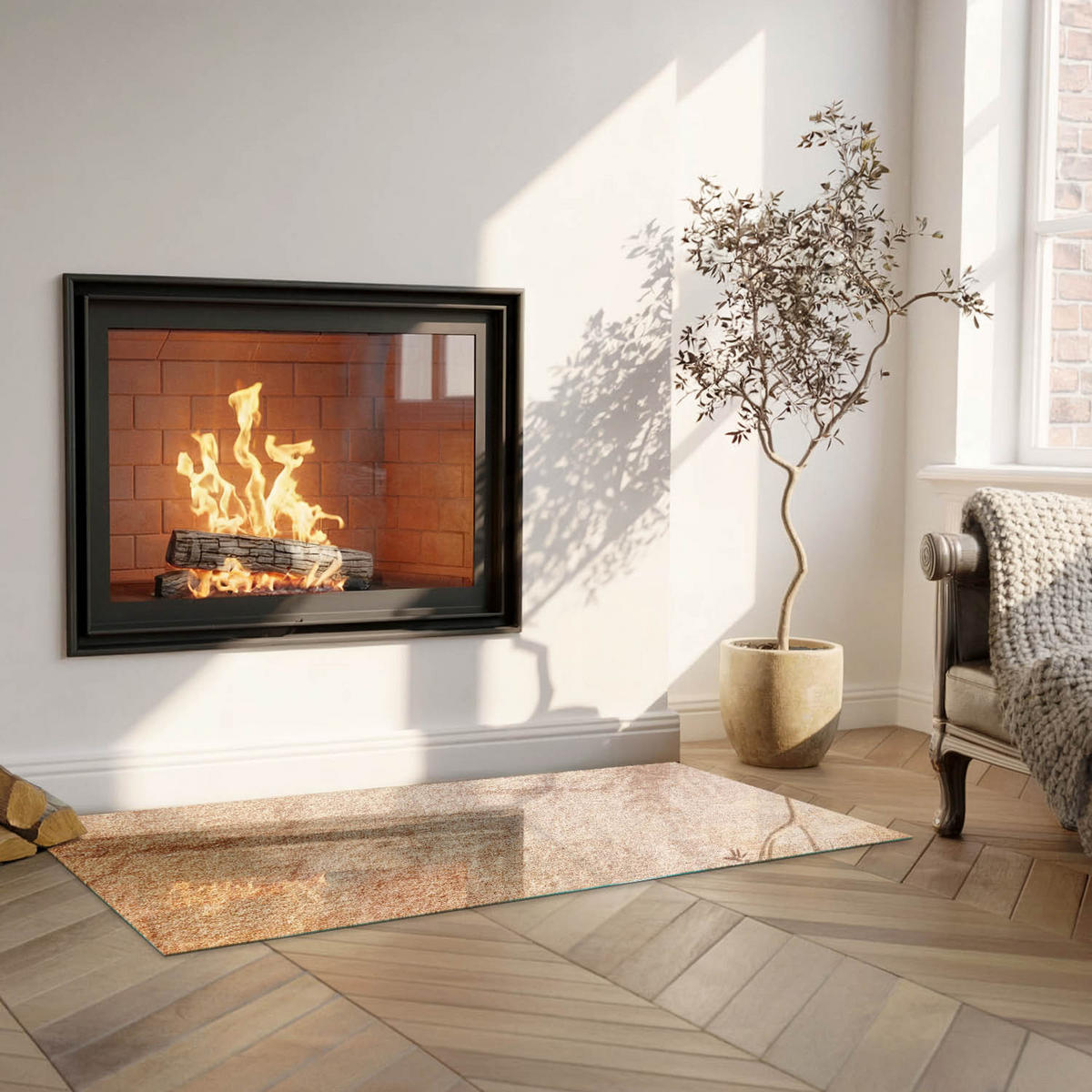 GLASPLATTE für Kamin 125x50 cm - Beige, Glas (125/50/0.4cm) - TULUP